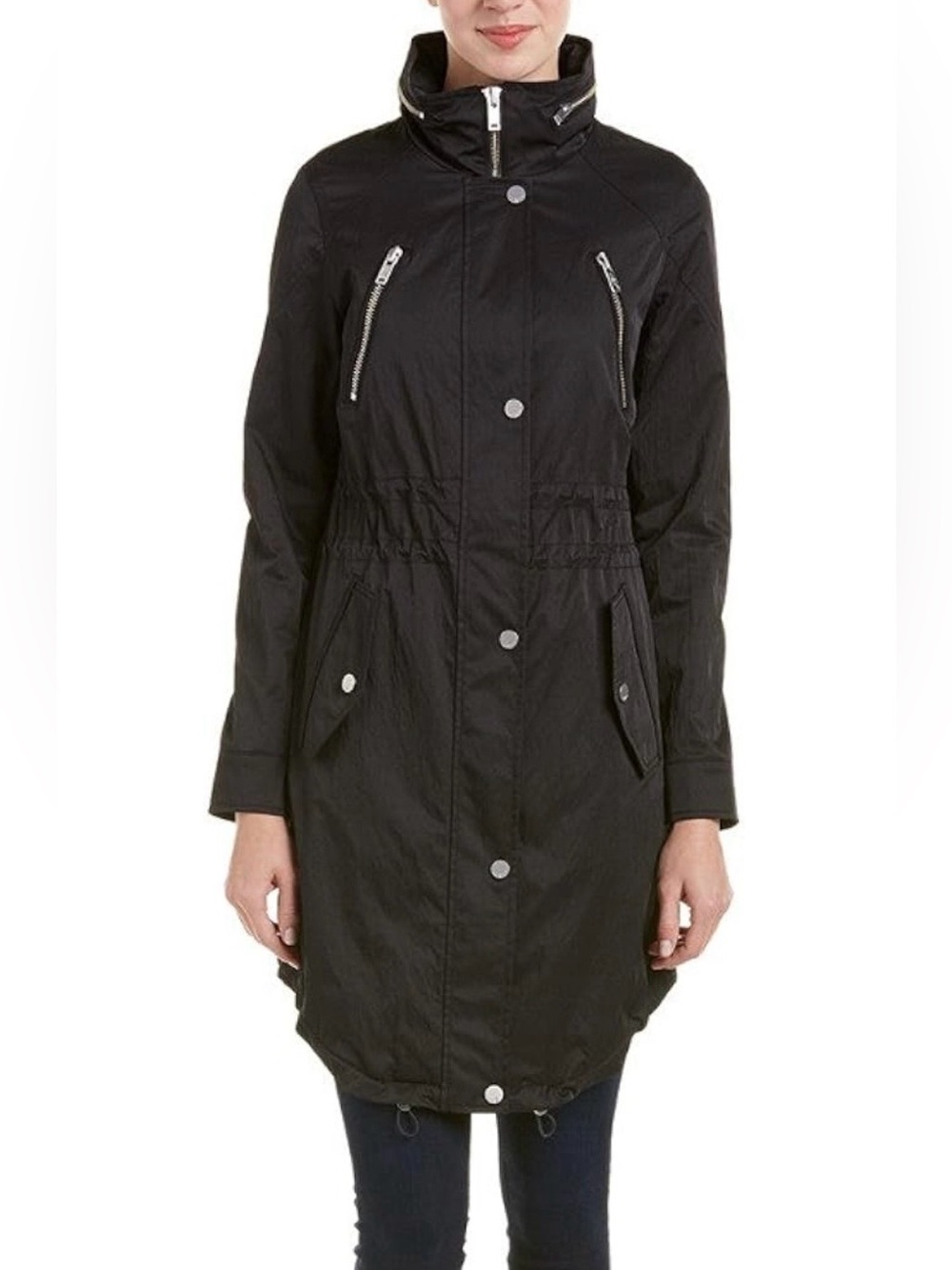 7 For All Mankind Black Long Trench Coat